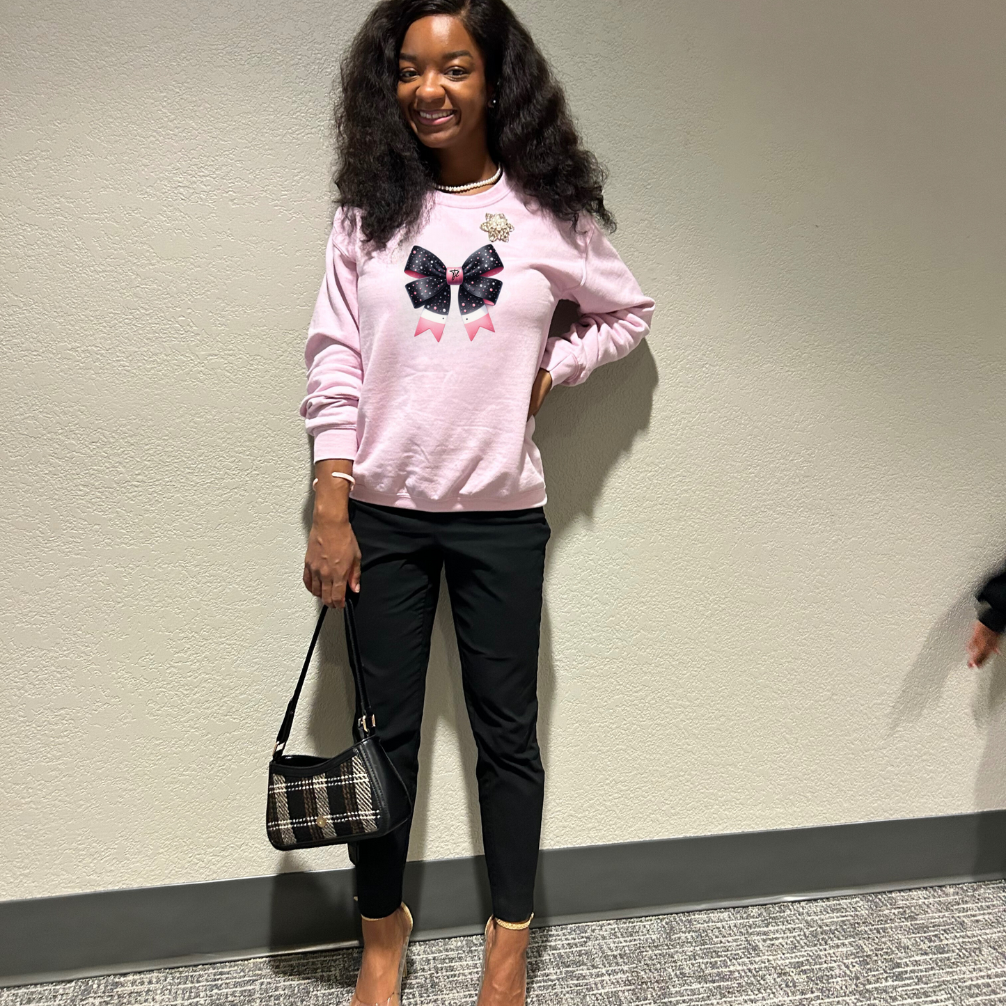 Pink & Black Jream Bow Coquette Women Sweatshirt| Bow Sweatshirts