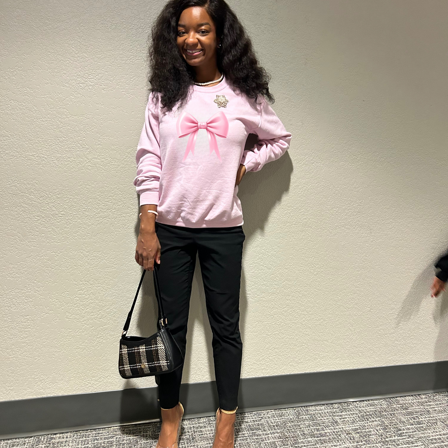 Pink Jream Bow Coquette Women Sweatshirt| Bow Sweatshirts