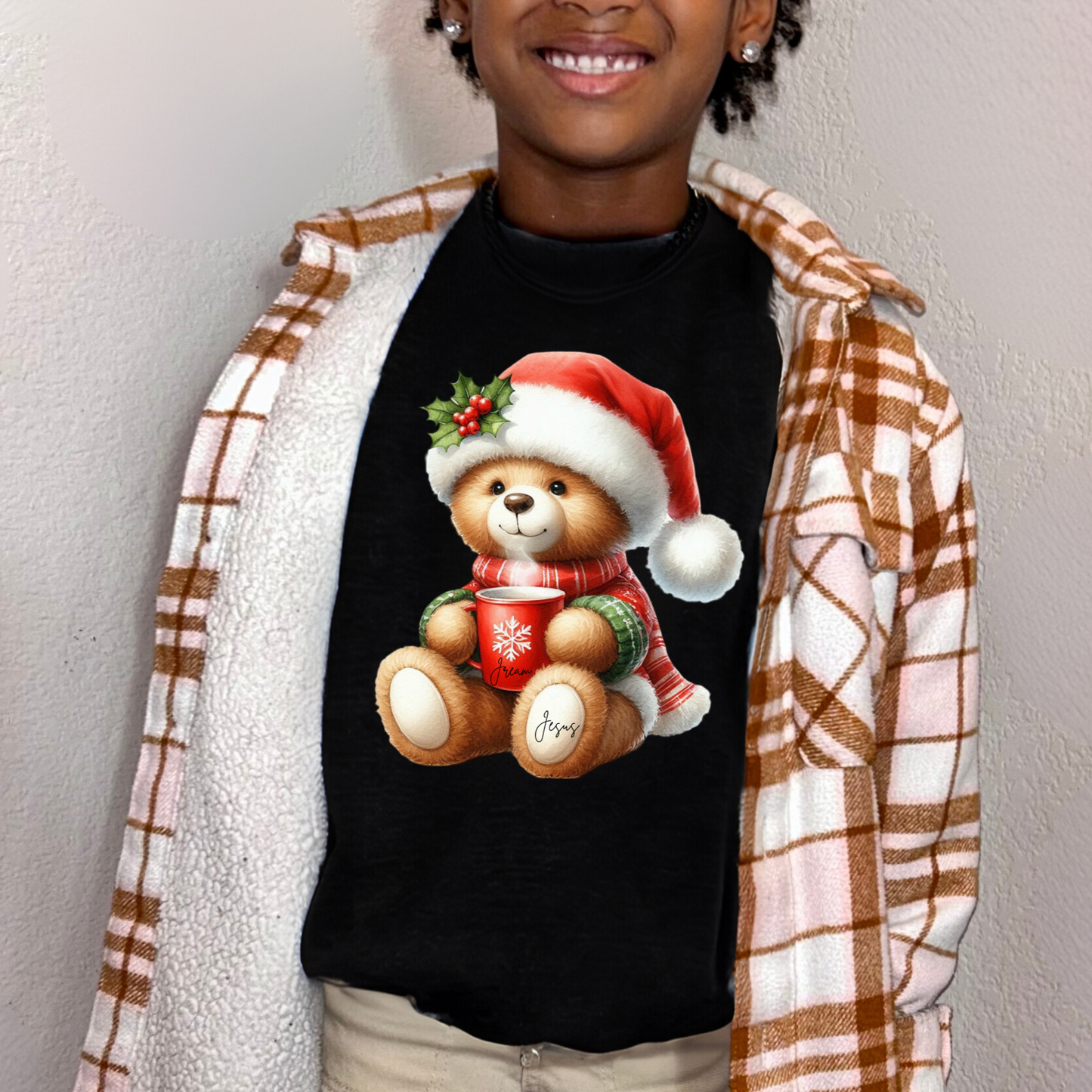 Santa Jream Holiday Bear Girls' Black Sweatshirt