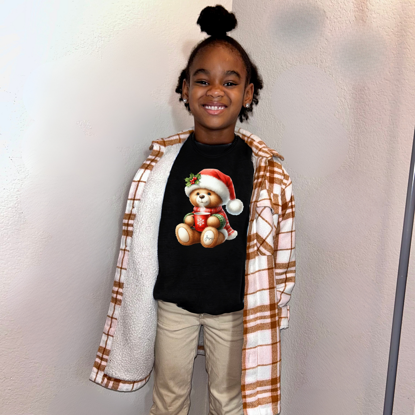 Santa Jream Holiday Bear Girls' Black Sweatshirt