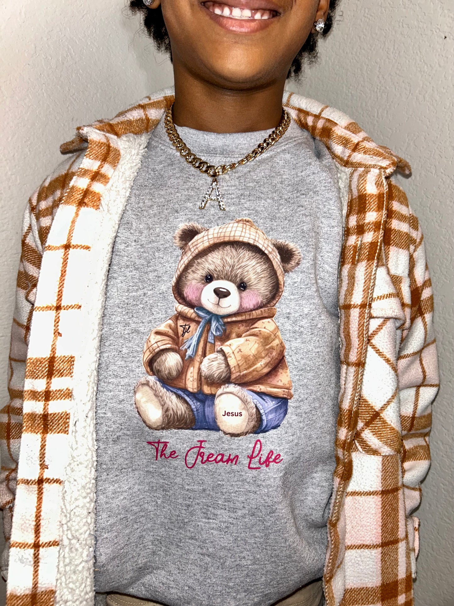 "Jream Bear" Grey and Burgundy Autumn Sweatshirt| Fall Grey Sweatshirt