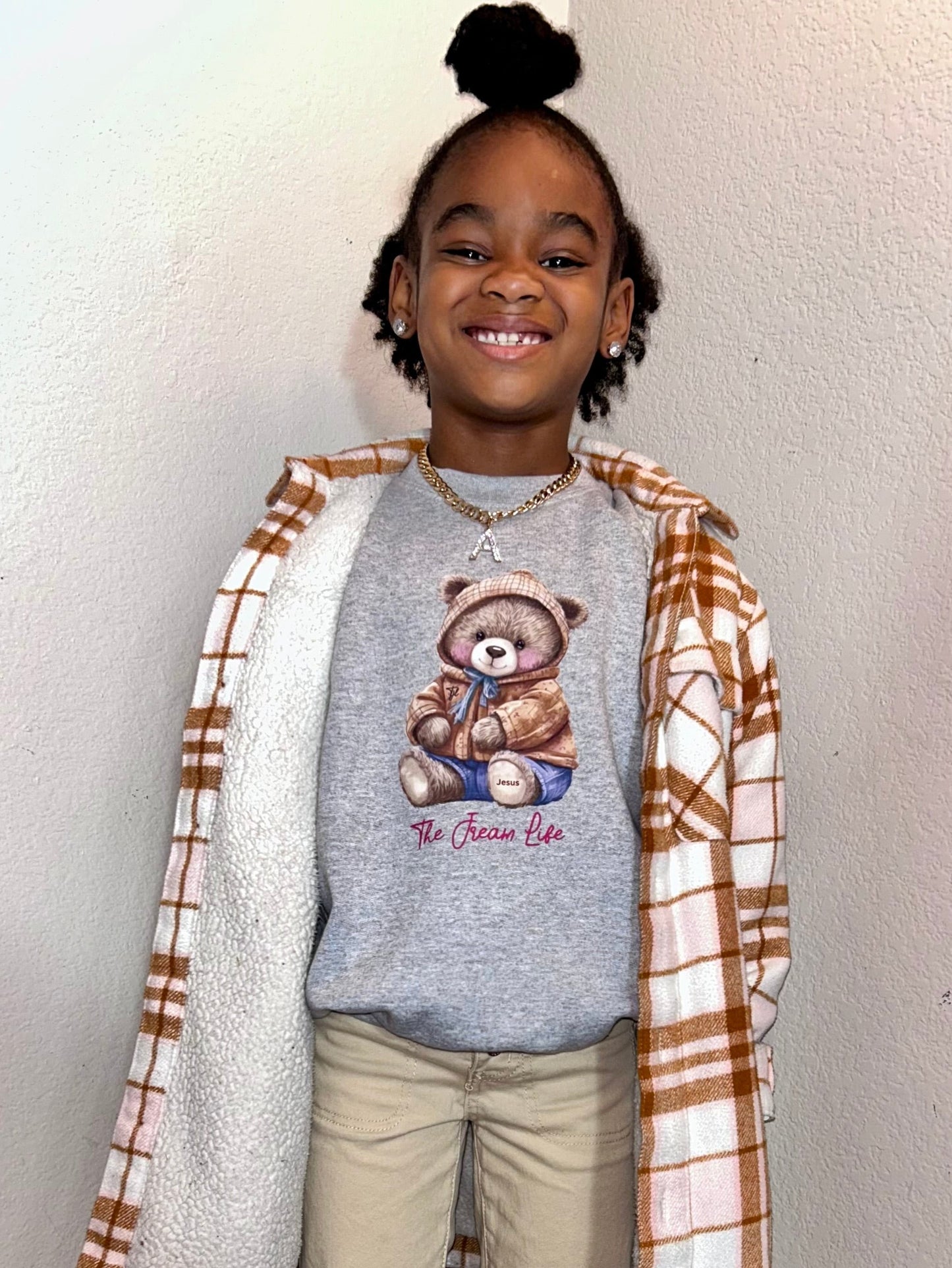 "Jream Bear" Grey and Burgundy Autumn Sweatshirt| Fall Grey Sweatshirt