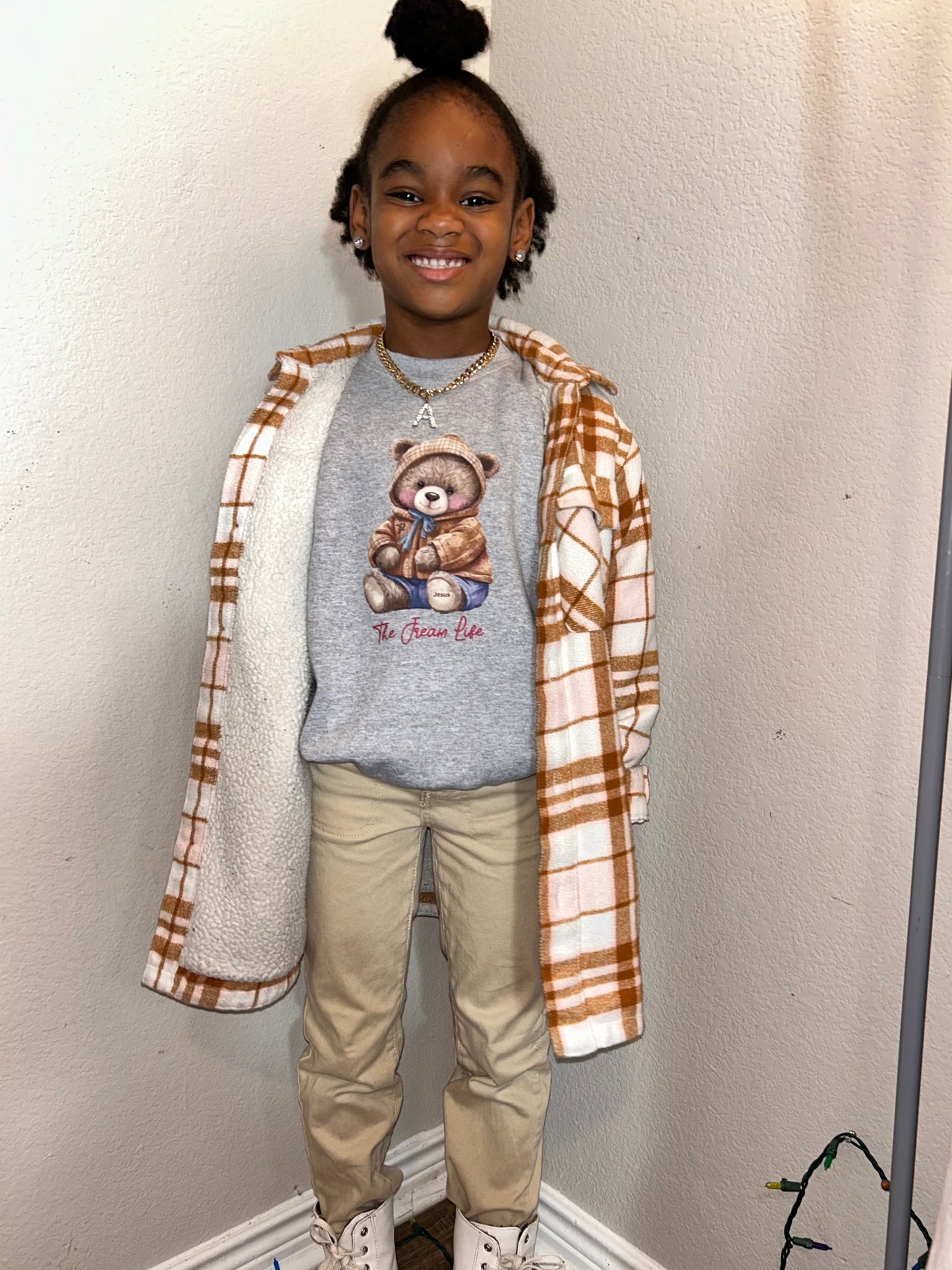 "Jream Bear" Grey and Burgundy Autumn Sweatshirt| Fall Grey Sweatshirt