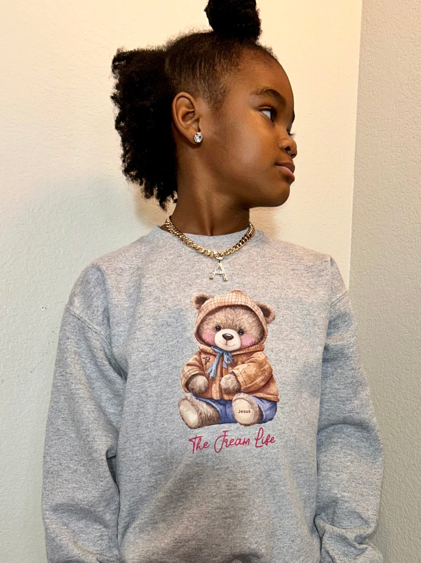 "Jream Bear" Grey and Burgundy Autumn Sweatshirt| Fall Grey Sweatshirt