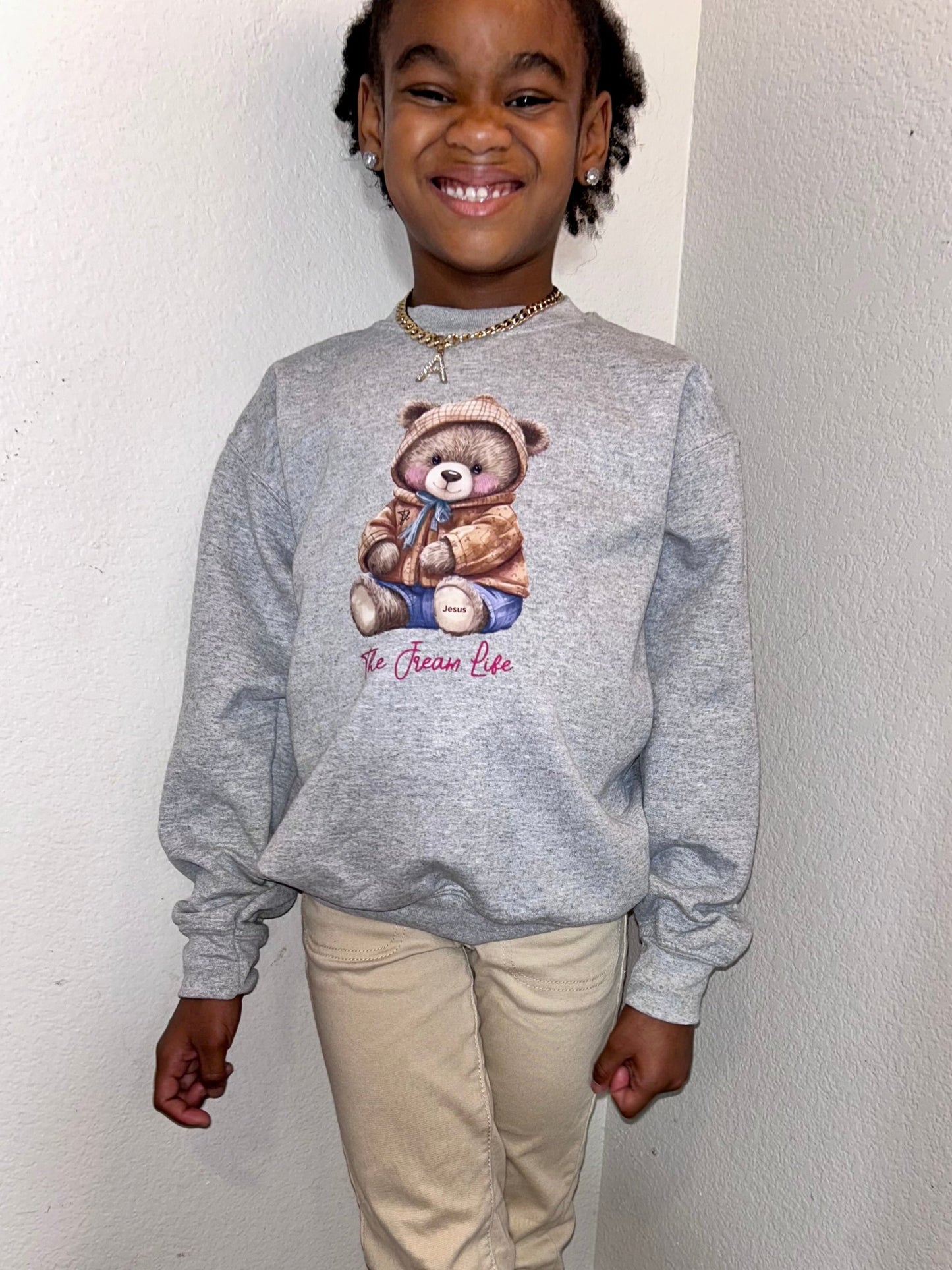 "Jream Bear" Grey and Burgundy Autumn Sweatshirt| Fall Grey Sweatshirt