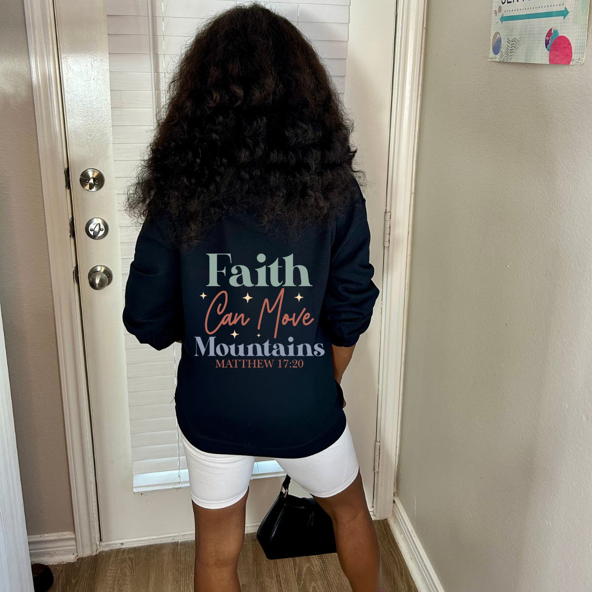 Faith Can Moves Mountains Cotton Hoodie - Womenswear Long Sleeve Crewneck Sweatshirt - Fabric Comfort Drawstring Chic