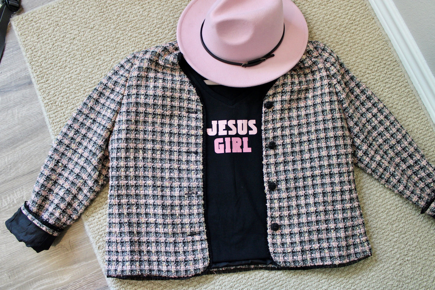 "Jesus Girl" V-neck Women's Christian Shirt| Pink Shirt| Jesus Shirts