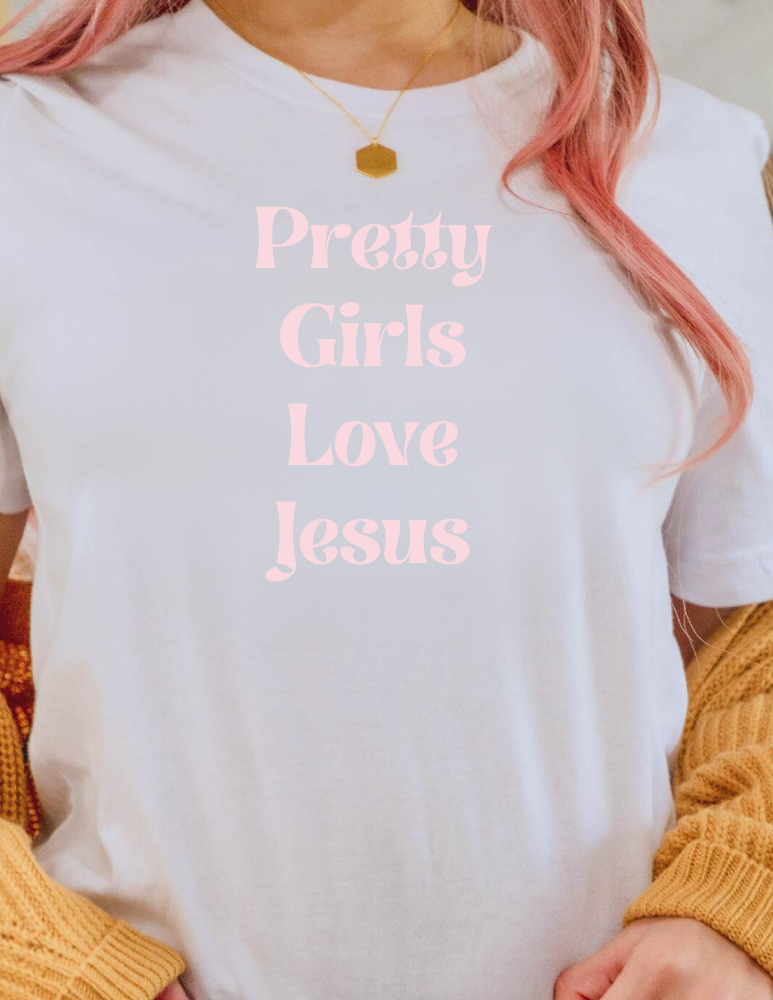 Pretty Girls Love Jesus Shirt- Women's Long Sleeve Crewneck Sweatshirt in Soft Cotton-Polyester Blend