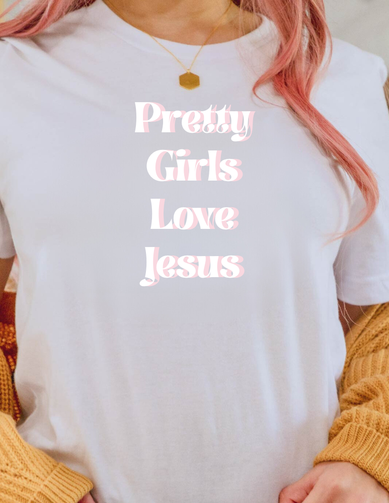 Pretty Girls Love Jesus Shirt- Women's Long Sleeve Crewneck Sweatshirt in Soft Cotton-Polyester Blend